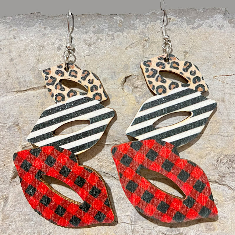 Wholesale Colorblock Western Cowboy Leopard Print Earrings